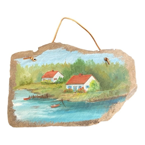 Frances Mary Avery Other - Cottage by the Sea painting on stone by Frances Mary Avery